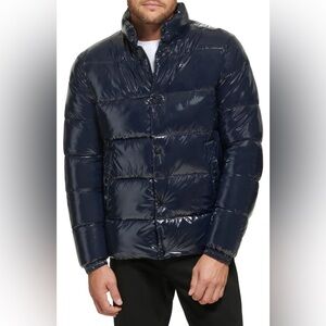 Calvin Klein Sorona Aura Mens Shiny Glossy Puffer Puff Jacket Deep Navy Sz M